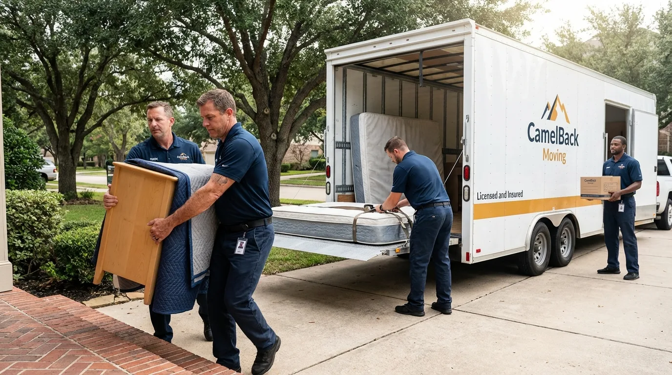 Crew loading residential truck for cross-state move from Forsyth, GA